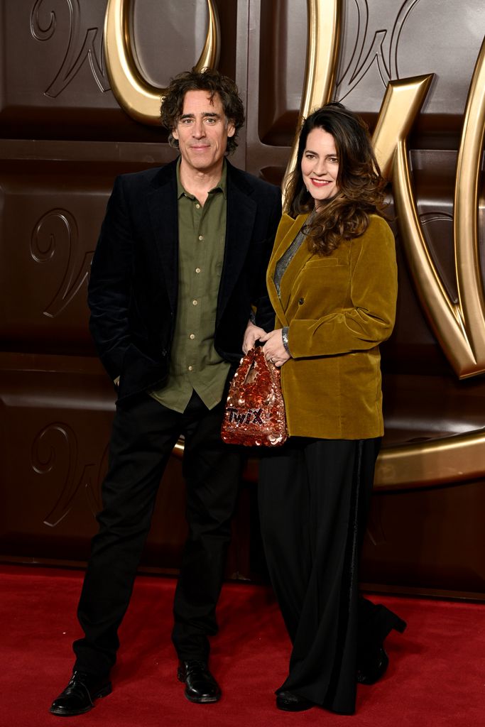 Stephen Mangan and Louise Delamere attend the Warner Bros. Pictures World Premiere of "Wonka" at The Royal Festival Hall on November 28, 2023 in London, England