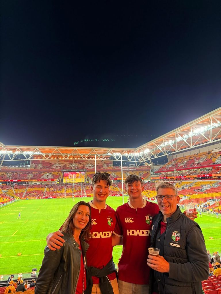 Ben Shephard with his two teenage sons and wife Annie at the rugby