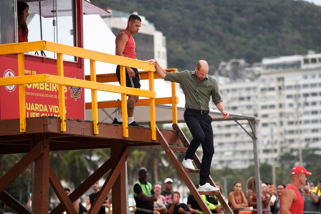 Prince William wrapped up day one of his visit to Brazil at the world-famous Copacabana Beach, where he met emergency responders who are responsible for keeping people safe.