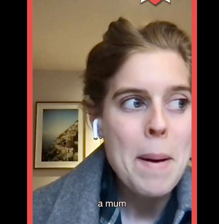 woman speaking on video call with photo in the background