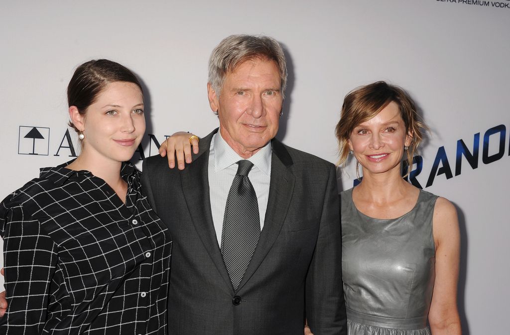LOS ANGELES, CA - AUGUST 08: Actors Georgia Ford, Harrison Ford and Calista Flockhart  arrive at the 'Paranoia' - Los Angeles Premiere at DGA Theater on August 8, 2013 in Los Angeles, California. (Photo by Jeffrey Mayer/WireImage)