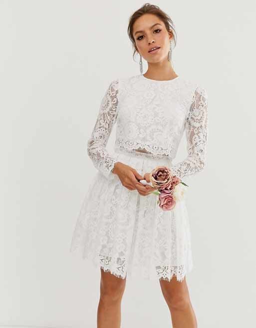 ASOS crop top mini wedding dress