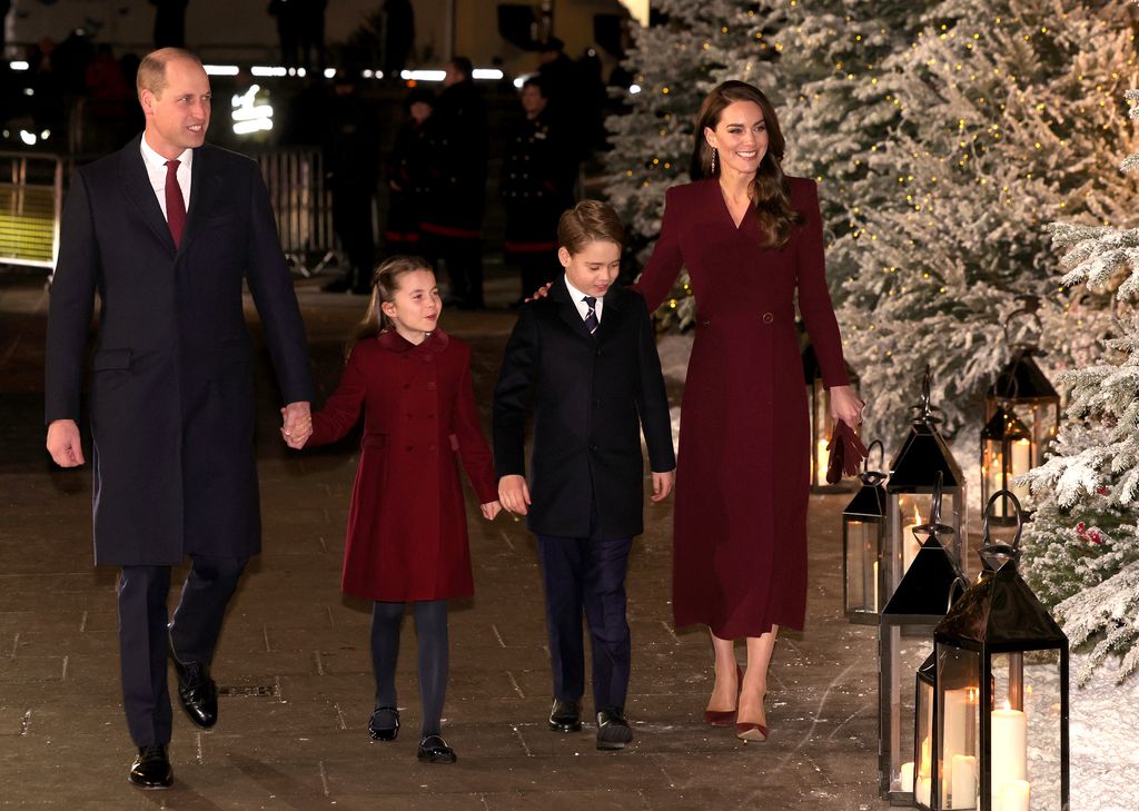 William, Kate, George and Charlotte arriving at Christmas carol concert