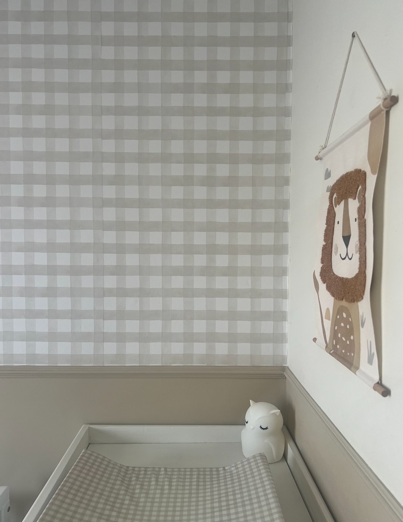 checked wallpaper in nursery room