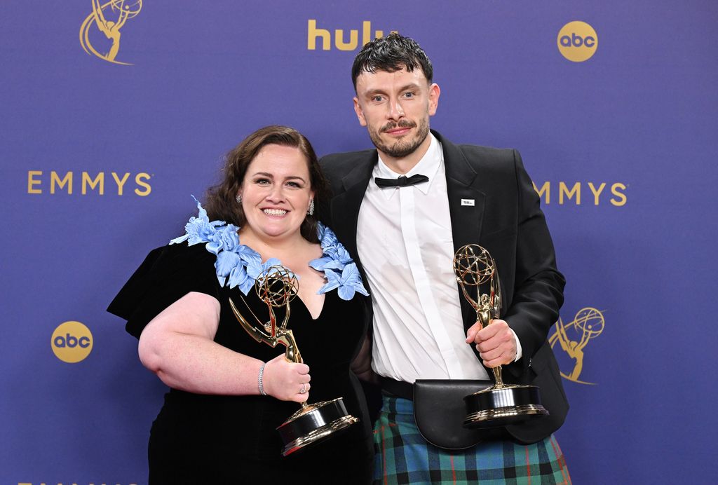 Jessica Gunning and Richard Gadd, winners of the Outstanding Limited or Anthology Series for "Baby Reindeer", at the 76th Primetime Emmy Awards 