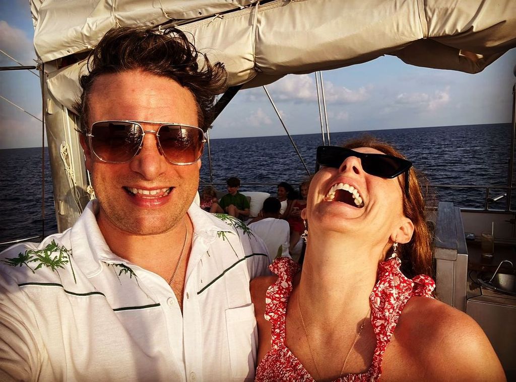 Jamie and Jools Oliver on a boat