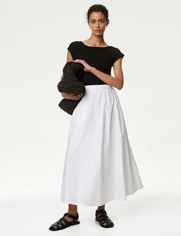 Pure Cotton Pleated Midi Skirt