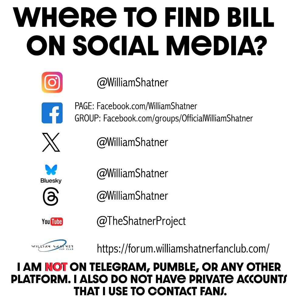 William Shatner's official social media pages, per the actor on Instagram