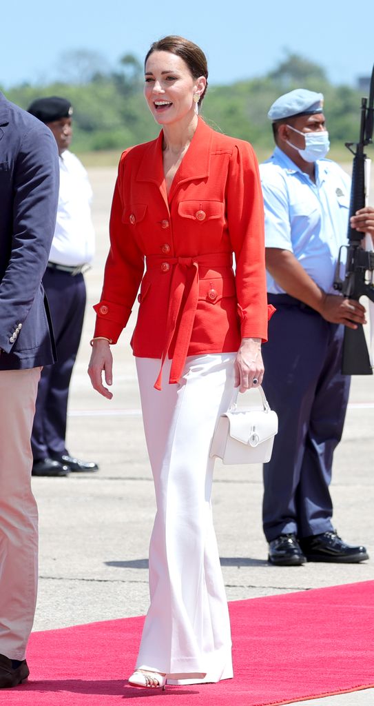 Kate Middleton red jacket white heels