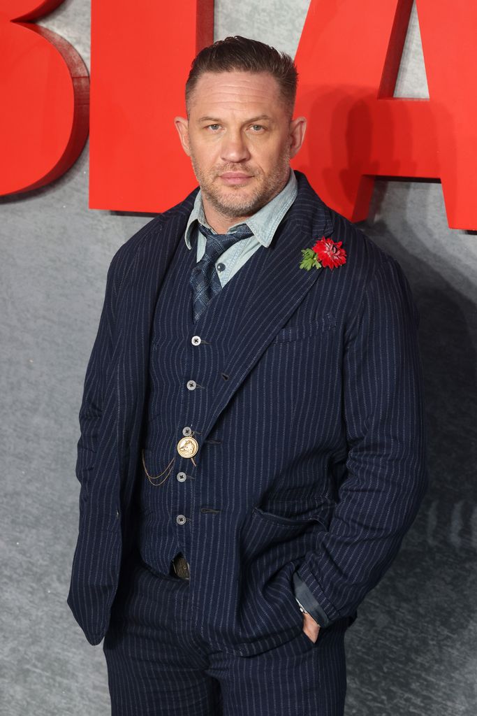 Tom Hardy in a pinstripe suit