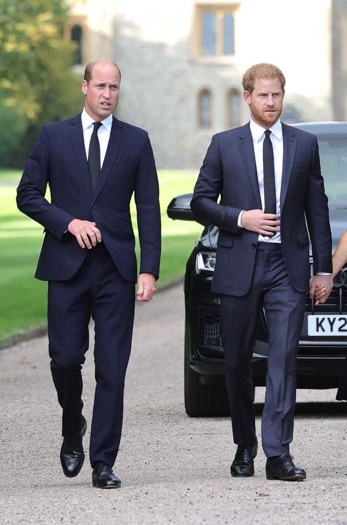 Prince William and Prince Harry in black suits