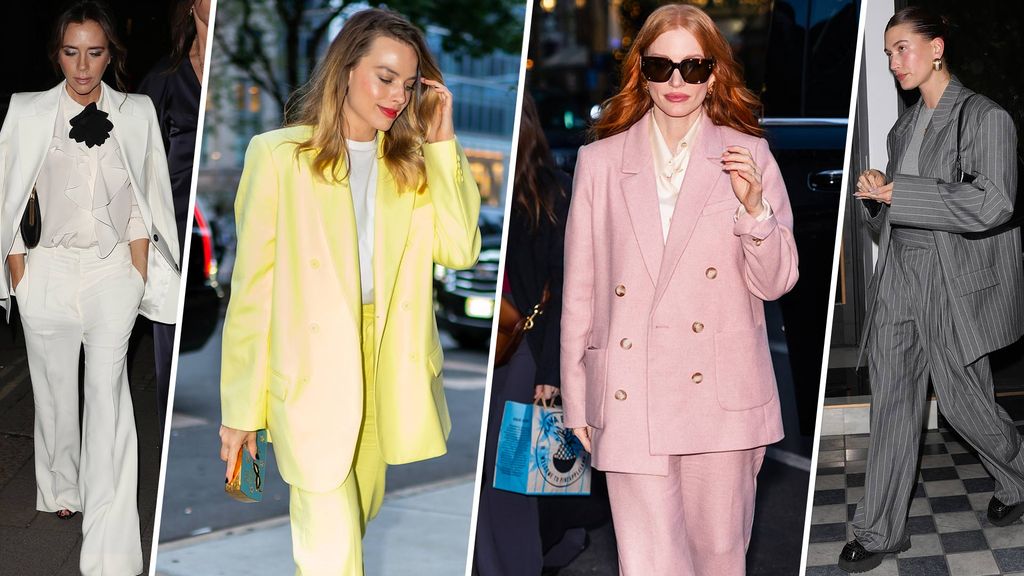 My suit muses from left to right: Victoria Beckham, Margot Robbie, Jessica Chastain, Hailey Bieber