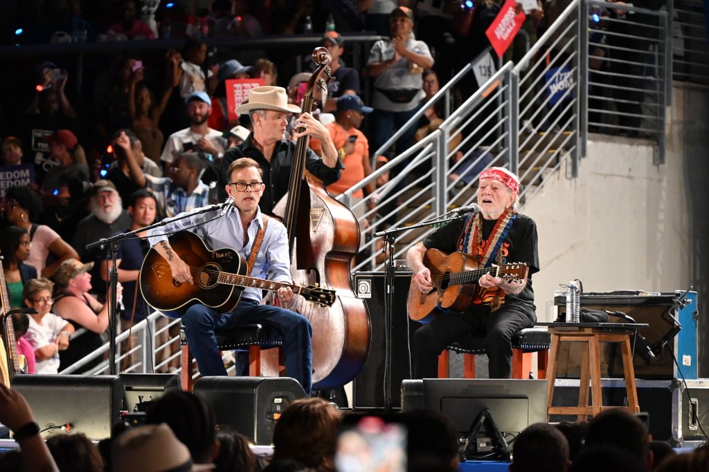 Willie Nelson performs at a campaign rally in support of US Vice President and Democratic presidential nominee Kamala Harris on 'Reproductive Freedom' at Shell Energy Stadium in Houston, Texas, United States on October 25, 2024. 