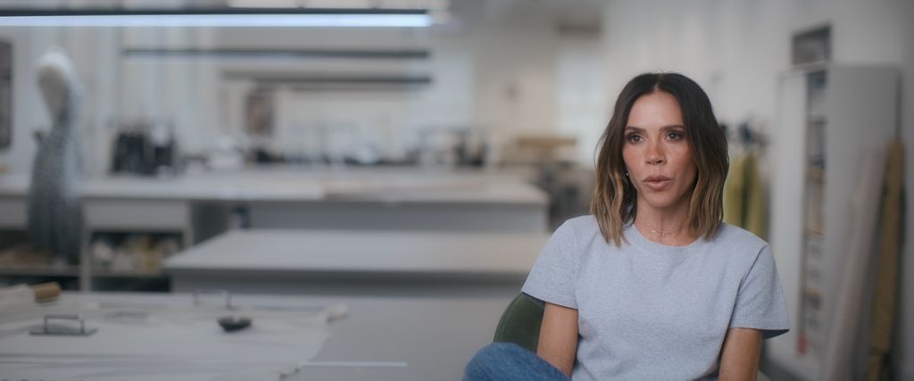 Victoria Beckham grey t-shirt and jeans on netflix documentary