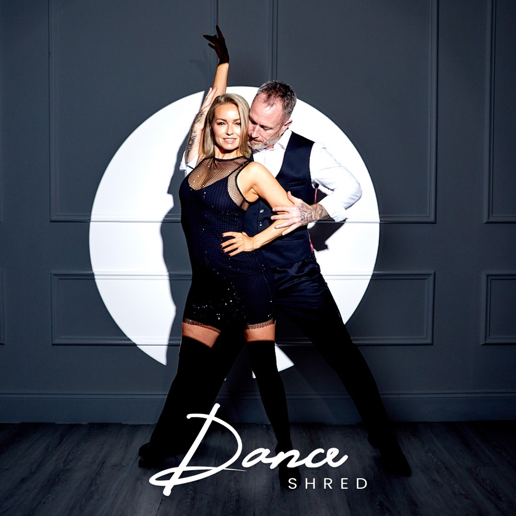 James and Ola Jordan in black outfits dancing together to promote Dance Shred