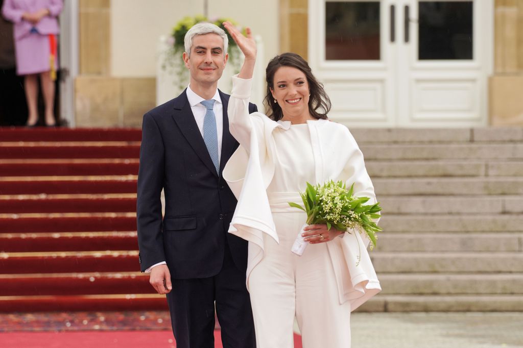 Her Royal Highness Alexandra of Luxembourg and Nicolas Bagory greeting the crowd after their civil wedding 