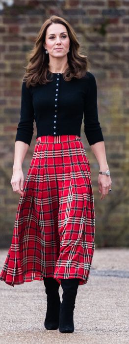 kate middleton red check skirt