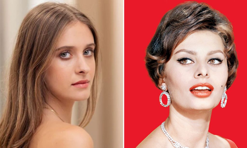 Lucia Sofia Ponti and Sophia Loren in a split image