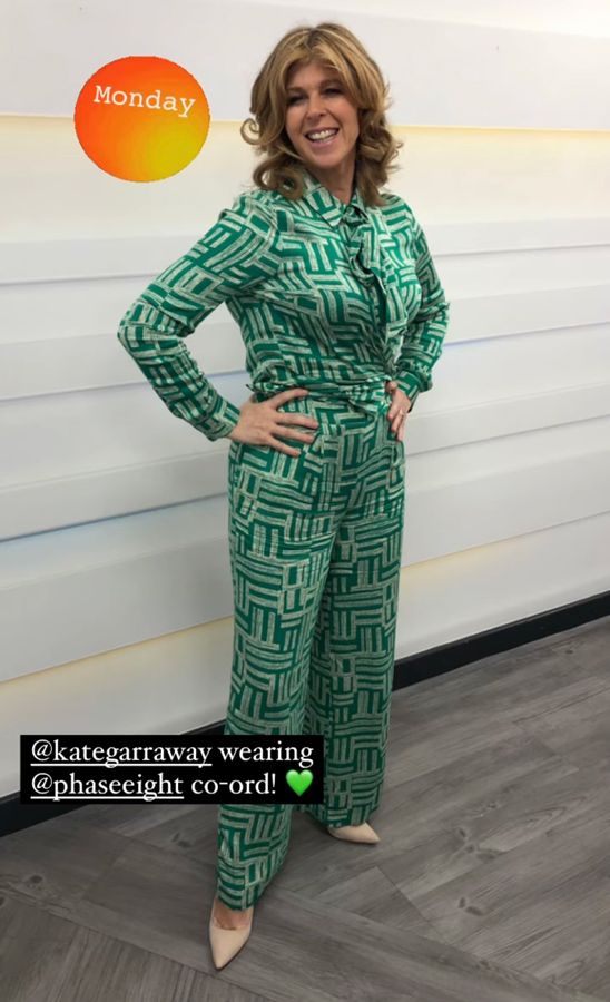 kate garraway on gmb in abstract print co ord
