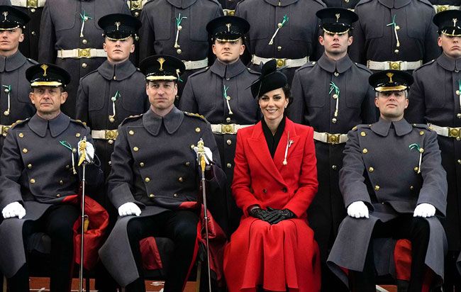William and Kate pose for a photo with the Welsh Guards