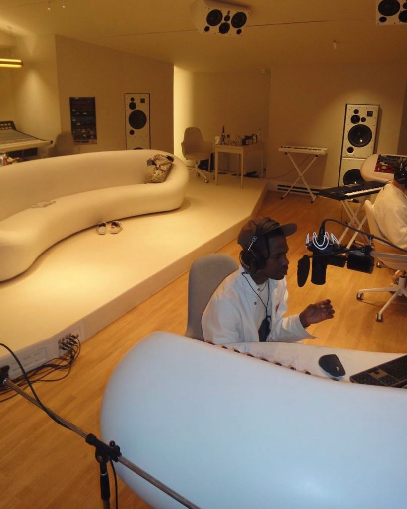 Travis Scott pictured recording his album "UTOPIA" at Miraval Studios