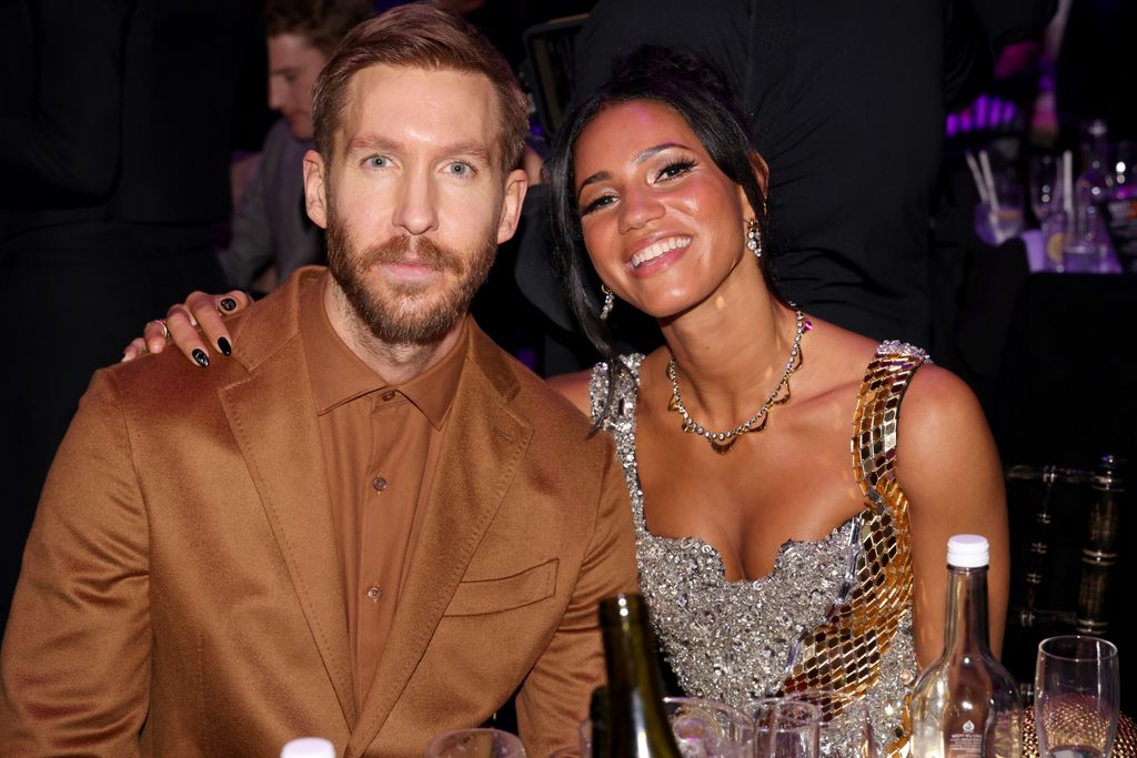 Calvin Harris and Vick Hope during the BRIT Awards 2024 at The O2 Arena on March 02, 2024 in London, England