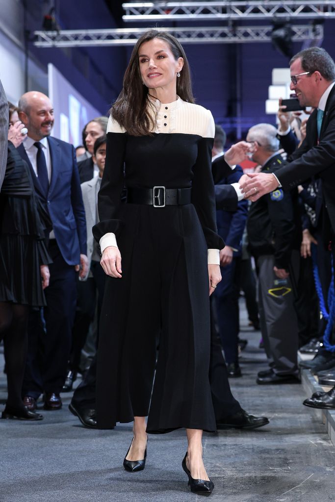 Queen Letizia in a black and white dress