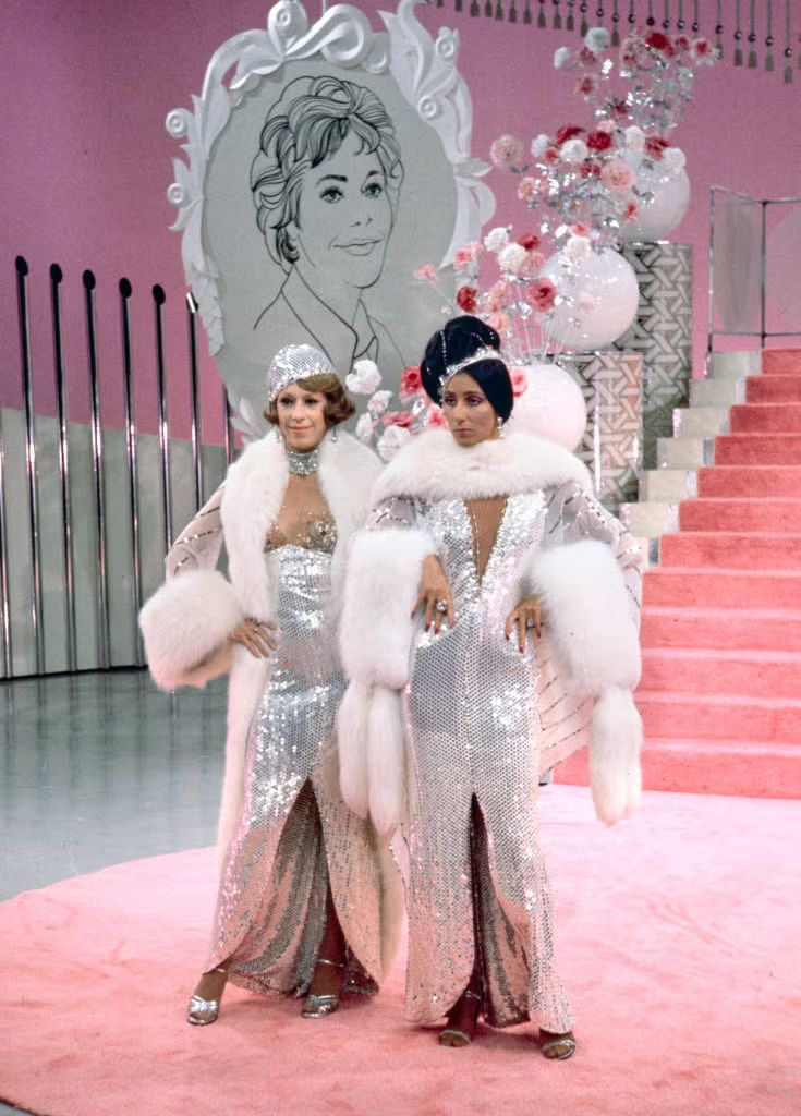 Carol Burnett and Cher on the latter's eponymous show in 1975 in bob mackie dresses