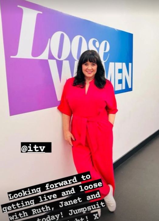 Coleen Nolan in a red jumpsuit