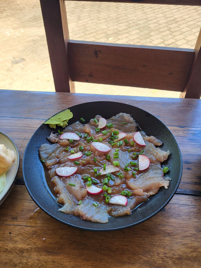 plate of sliced raw tuna with radish 