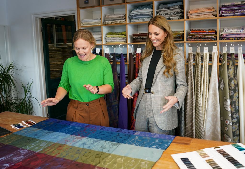 Kate talks with Beth Humes as she visits Sudbury Silk Mills