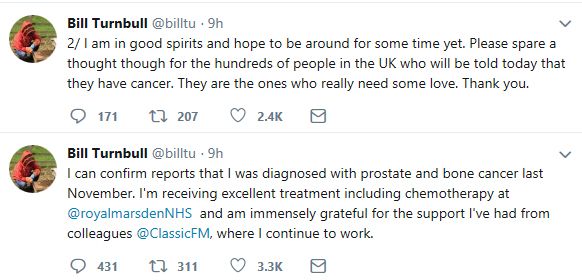 bill turnbull cancer diagnosis twitter