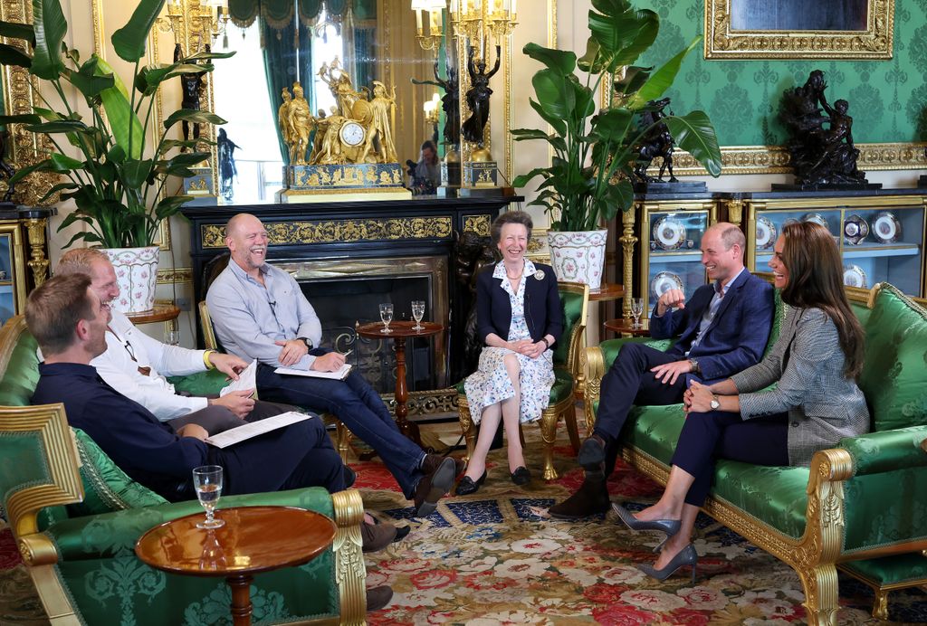 Mike Tindall with Princess Anne, Prince William and Princess Kate recording a podcast