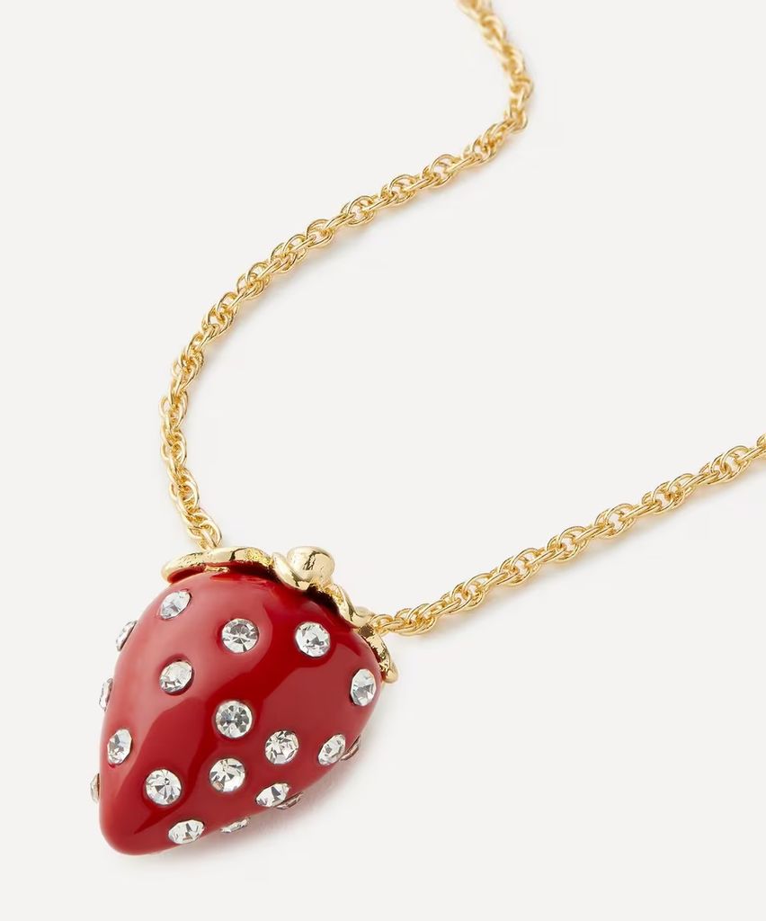Gold-Plated Crystal Resin Strawberry Pendant Necklace