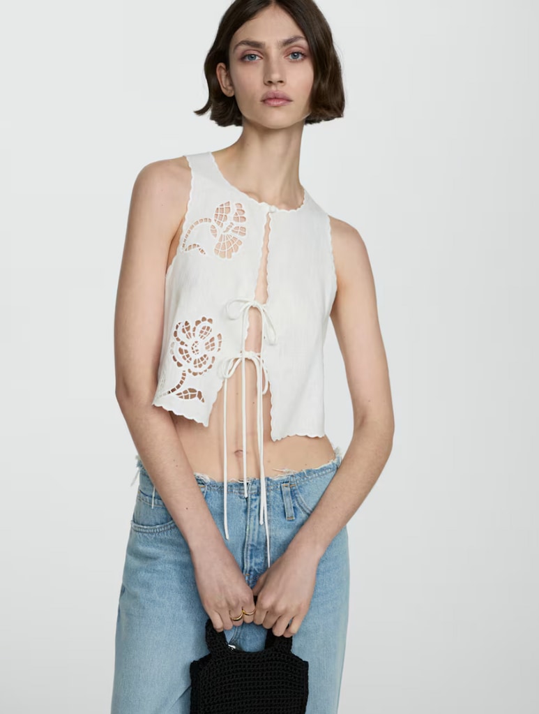 Mango  Openwork detail linen top