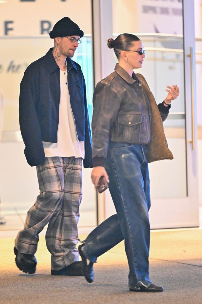 Justin and Hailey Bieber are seen on January 05, 2025 in Los Angeles, California.