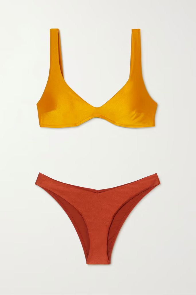 Zimmermann bikini with a yellow top and orange bottoms