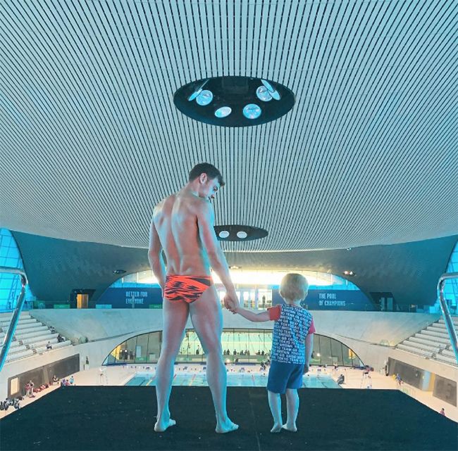 Tom Daley and son on diving board