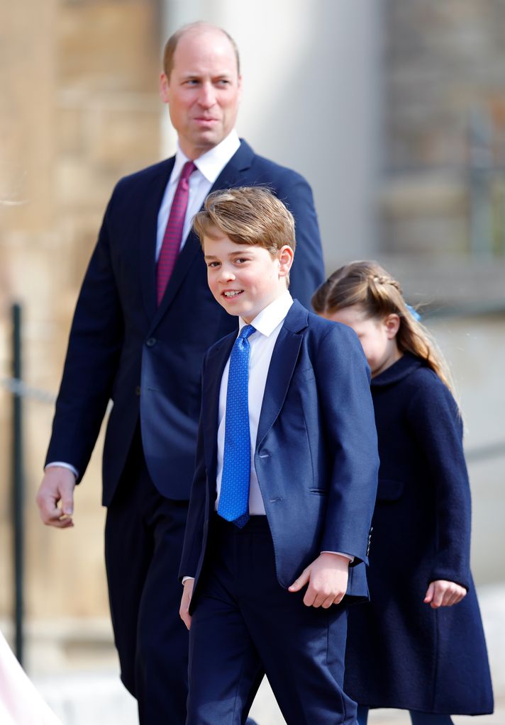 Prince William and Prince George attend the traditional Easter Sunday Mattins Service at St George's Chapel, Windsor Castle on April 9, 2023 in Windsor, England