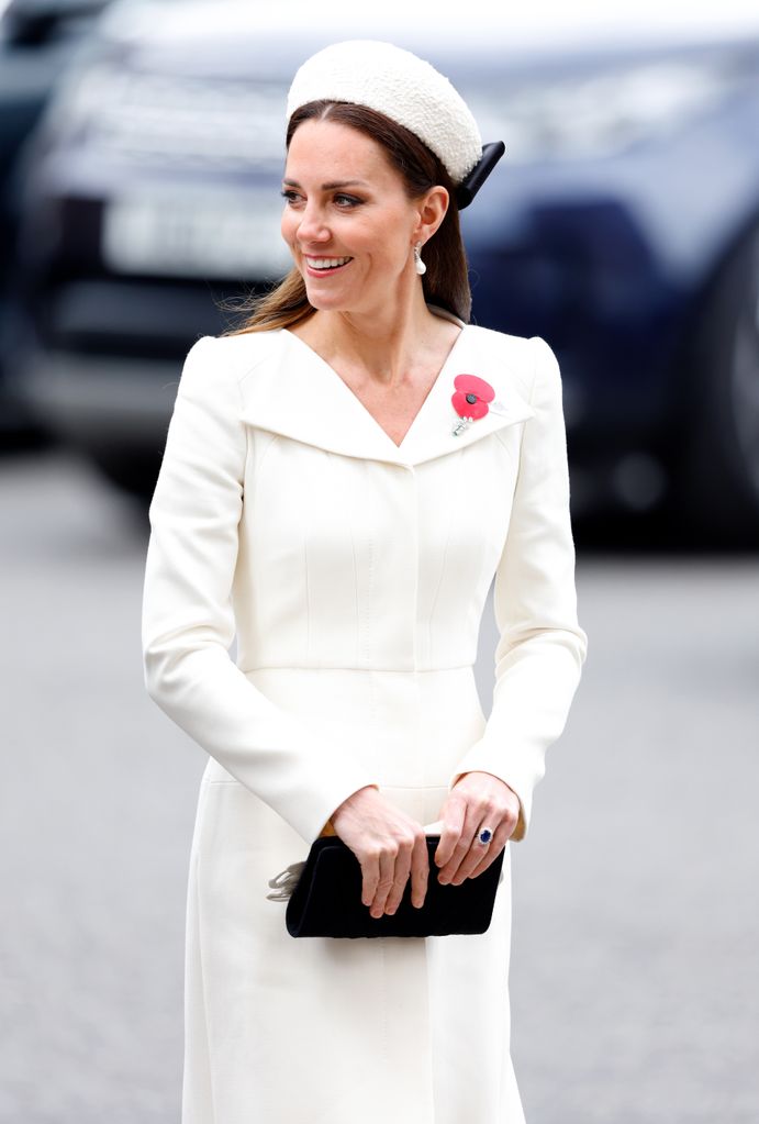 Catherine, Duchess of Cambridge attends the Anzac Day Service of Commemoration and Thanksgiving at Westminster Abbey on April 25, 2022 in London, England.