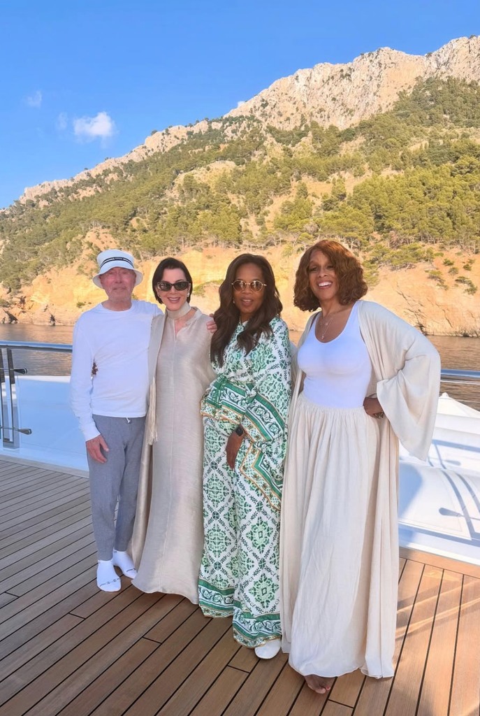 Photo shared by Gayle King on Instagram July 2025 of her on vacation in Mallorca with Oprah Winfrey, Kris Jenner and David Geffen