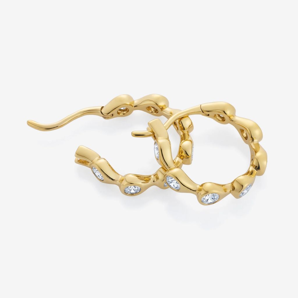 886 Royal Mint Earrings Teardrop Diamond Hoop Earrings, 18ct Yellow Gold