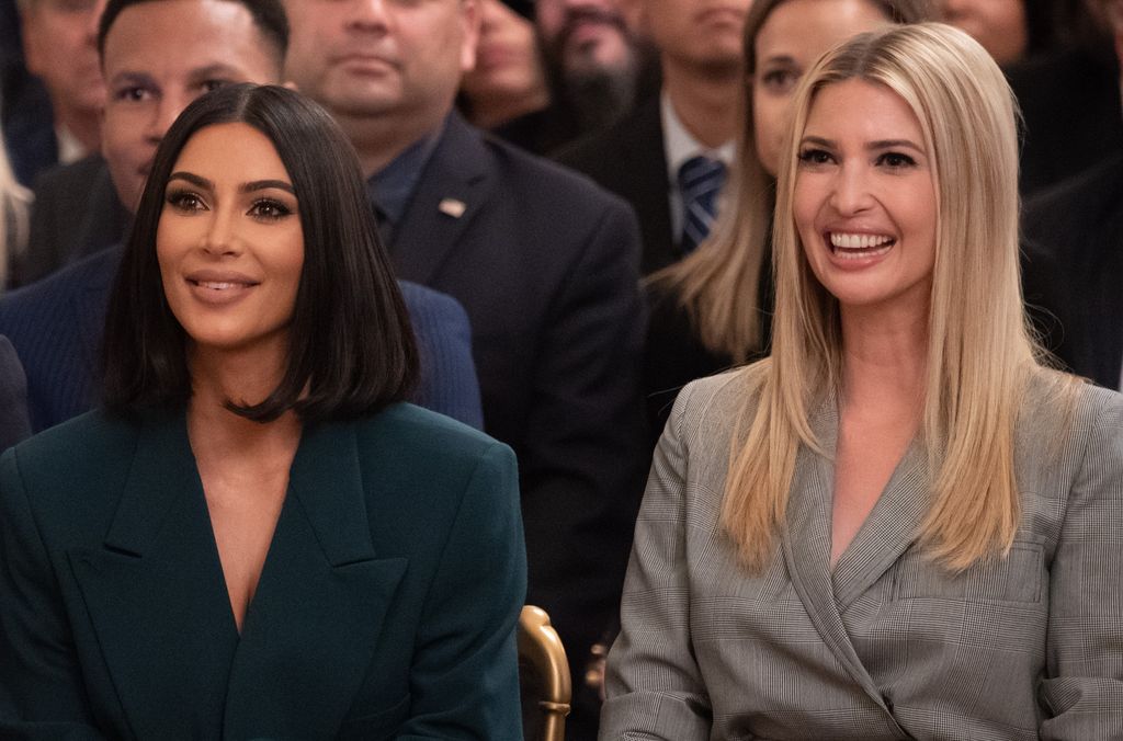 Kim Kardashian and Ivanka Trump listen as US President Donald Trump speaks about second chance hiring and criminal justice reform 