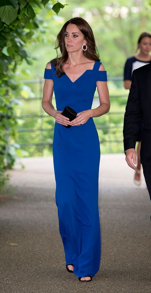 Kate middleton in blue cold-shoulder dress