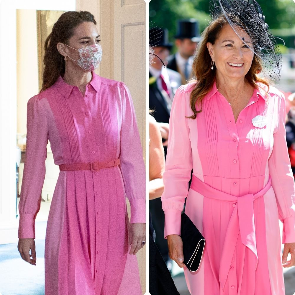 Kate Middleton wearing the same pink dress as her mother Carole