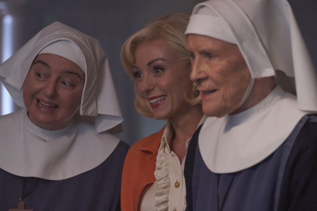 Rebecca Getings, Helen George and Judy Parfitt as Sister Veronica, Trixie Franklin, Sister Monica Joan in Call the Midwife 