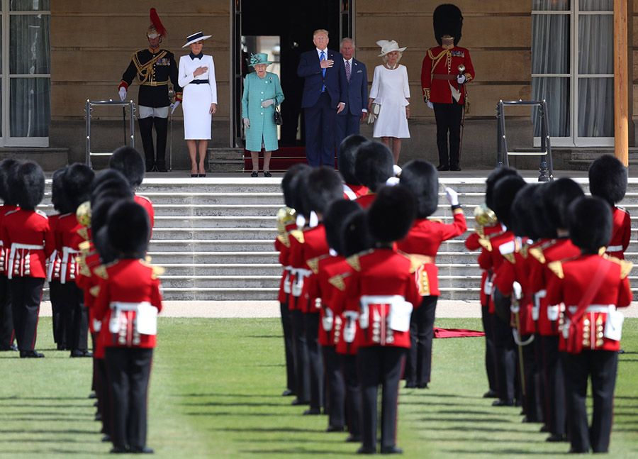 royals and trump  inspecting the guard of honour