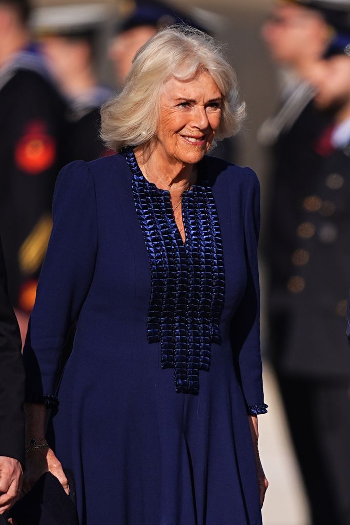 queen camilla in blue dress