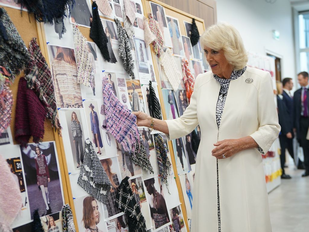Queen Camilla in the Maison Lesage tweed section of la Galerie du 19M