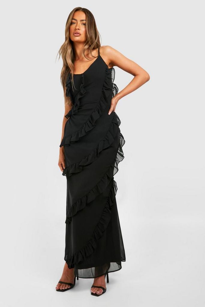 boohoo ruffle black dress 